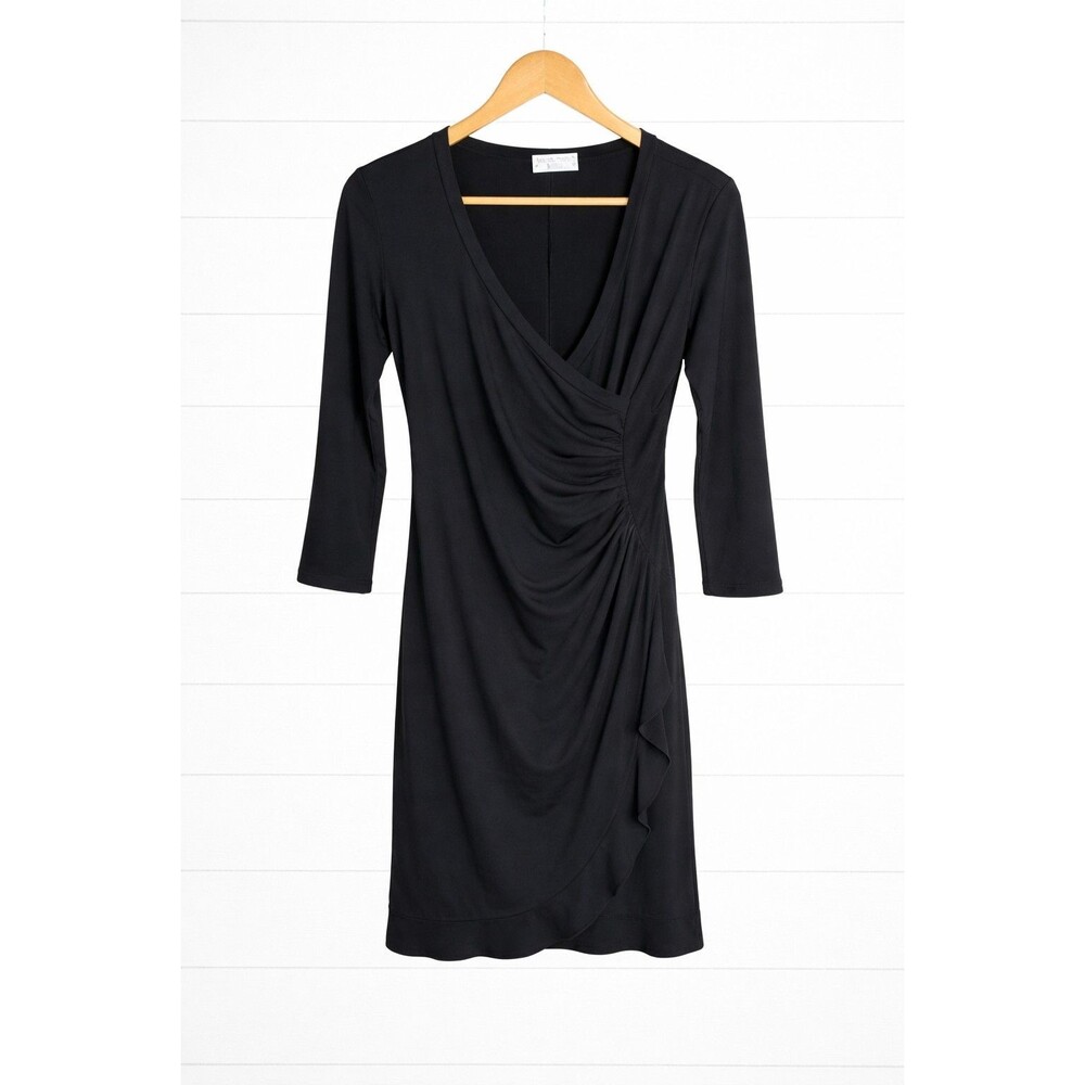 Joseph Ribkoff Black Long Sleeve Faux Wrap V-Neck Party Dress Midi Medium